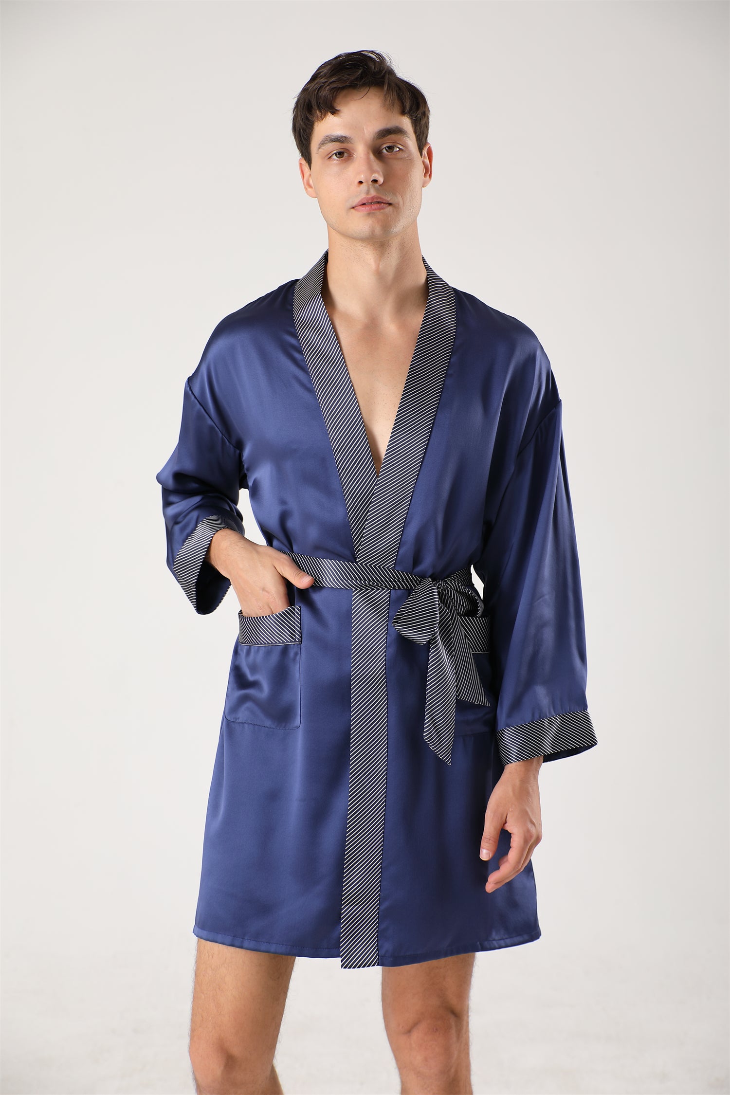  YHWW Sleepwear,Luxury Designer Men's Silk Kimono Robe